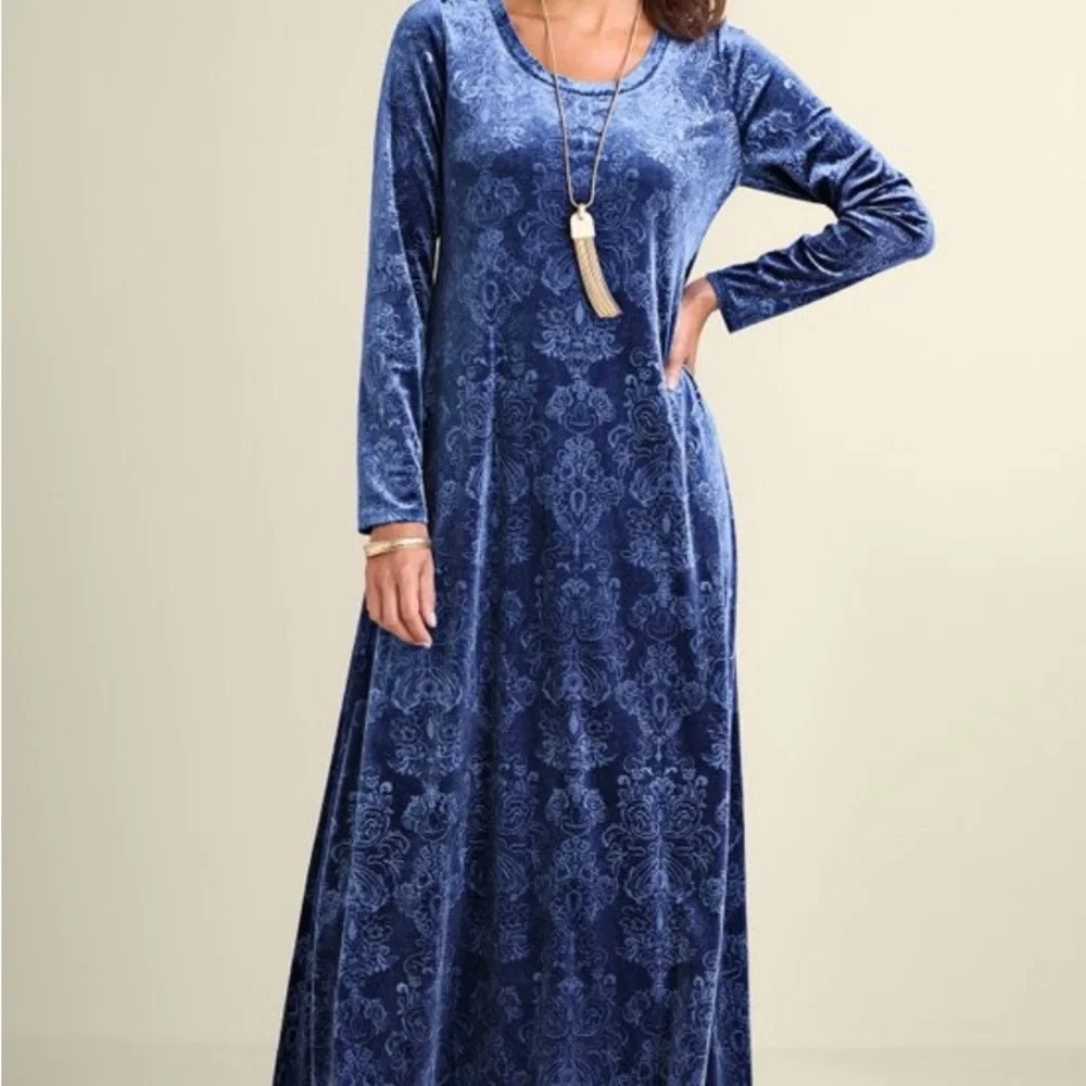 Soft Surroundings Blue Velvet Maxi Dress - Picture 2 of 7